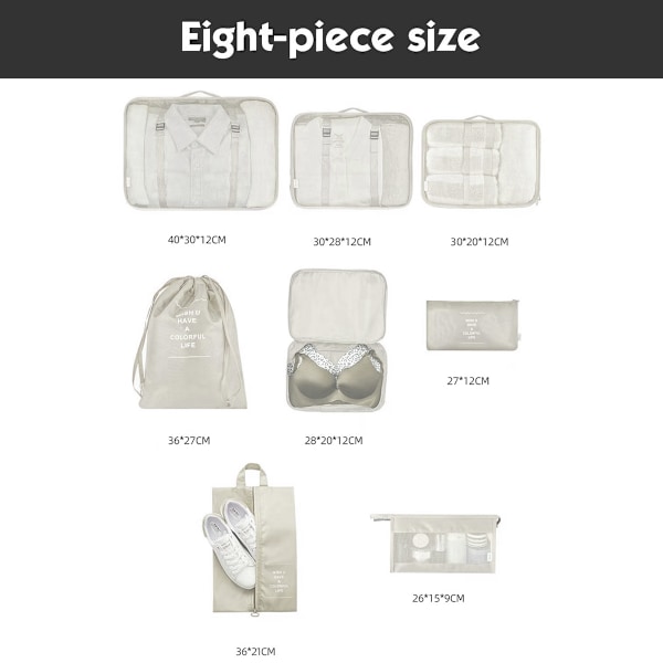 8 Set Packkuber Resväskor Packningsorganisatörer för Reseaccessoarer