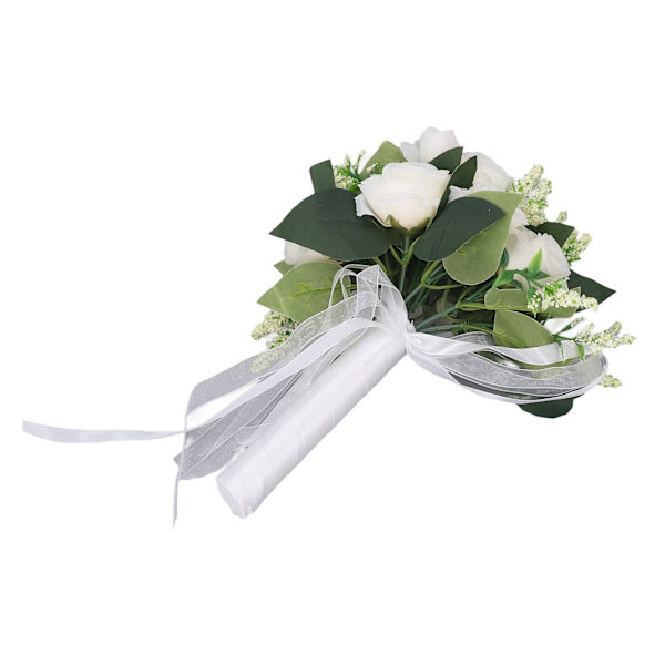 Bryllupsbukett Simulering Kunstig Rose Livaktig Grønne Blad Moderne Elegant Rose for Bryllup Kirke Hjemmedekor Melkehvit