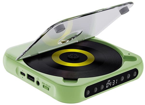 Bærbar CD-spiller, Bluetooth 5.3-sender, 2000mAh, HiFi doble høyttalere, CD/USB/AUX, med hodetelefoner (grønn)