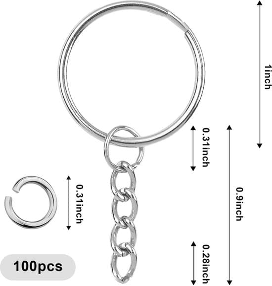 - Keychains 100 pieces - Keychain with chain - Split metal ring - DIY keychain - Craft set - High quality metal