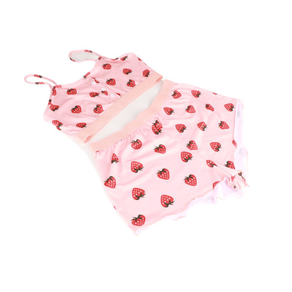 Pink Strawberry Trykt Blondering Blondering Suspenders Todelt Loungewear Sød Pyjamas