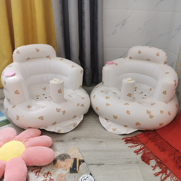 Baby Uppblåsbar Stol Bärbar Fällbar Tryckt Läckagesäker Mjuk Dusch Soffa för Träning Småbarn Barn
