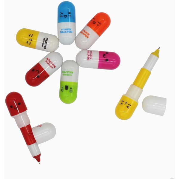 40 st vitaminpiller kulspetspenna söt tecknad film infällbar kulspetspenna leende ansikte kulspetspenna för barn (slumpmässig färg)