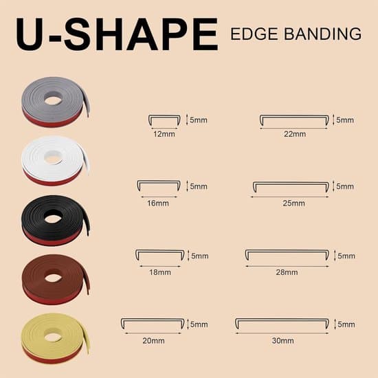 Self-adhesive U-shaped edge banding, flexible TPE table corner protector, 3m x 30mm, beige.