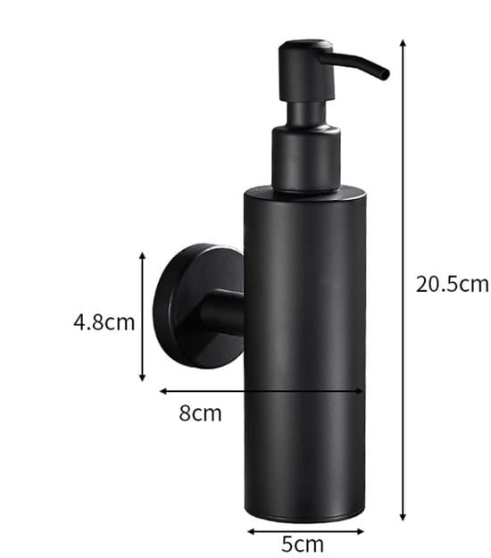 200 ml vægmonteret sæbedispenser i rustfrit stål - Sort
