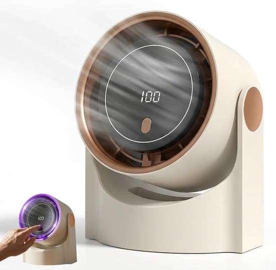 Rechargeable USB Bladeless Fan, 100 Speeds, Digital Display, 12h, Beige