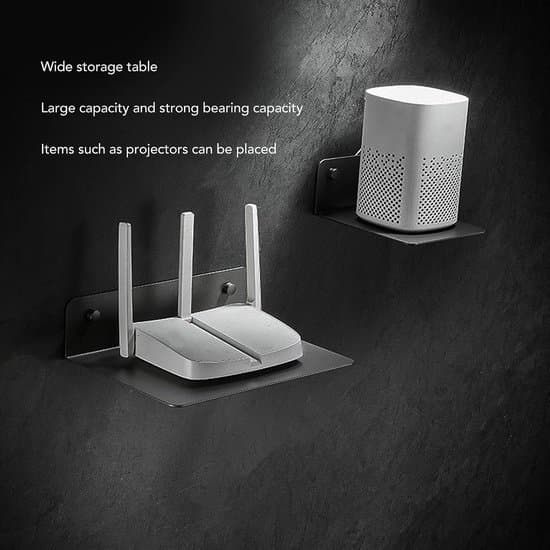 Black Compact L-shaped Projector Wall Shelf 11x12 cm, with Cable Cutout and Raised Edges, for Mini Projectors and Multimedia