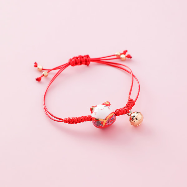 Lykkekatt Armbånd Håndvevd Feng Shui Lykke Sjarm Keramisk Katt Maneki Neko Lykke Formue Armbånd Perler Armbånd Justerbar Lykke Snøre