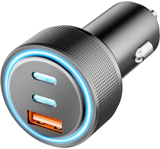 67W USB-C billader med 3 porter, USB-C/USB-A PD/QC billaderadapter, 12V hurtiglading egnet for iPhone 16/16e/15/14/13 Pro Max, Samsung