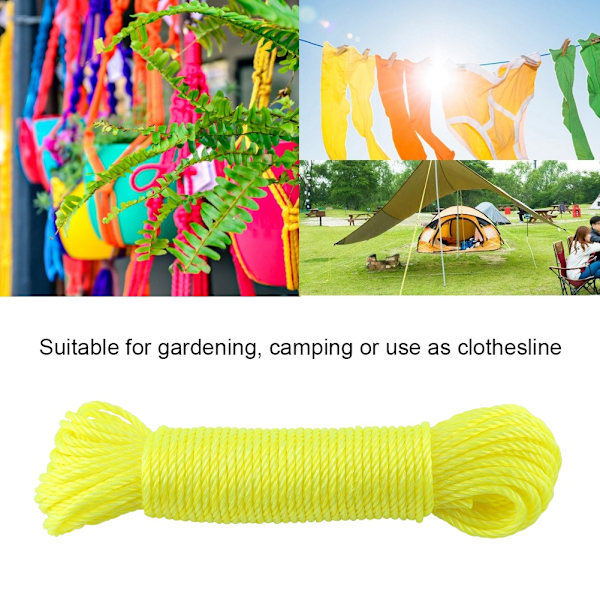 20m Nylon Reb/Line/Snøre Tøjline Have Camping Udendørs (Gul)