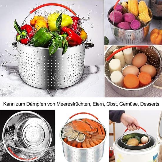 Steam insert — 304 stainless steel — Silicone handle — Outer diameter: 15.8 cm — Suitable for steaming vegetables and eggs — Capacity: 2 liters