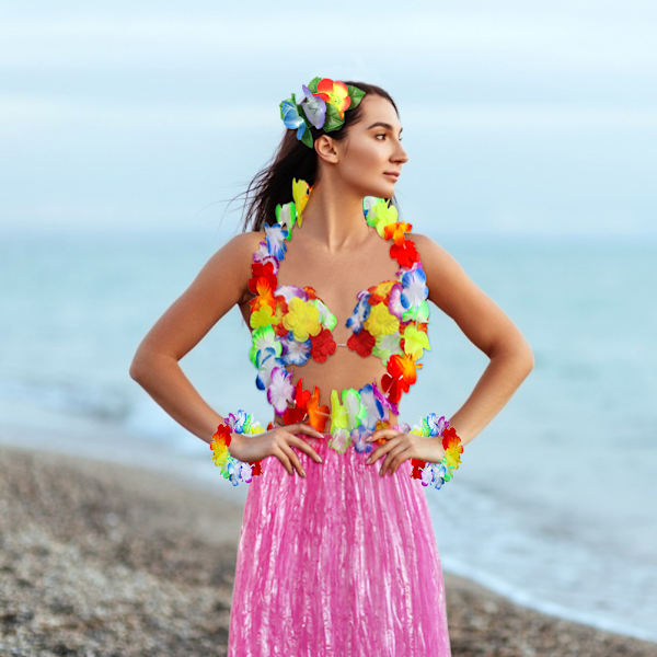 8 kpl Havaijilainen Juhla Hula Tanssisetti Havaijilainen Kukkakoriste Rantahame Ranneke Ananas Aurinkolasit Hiuspanta