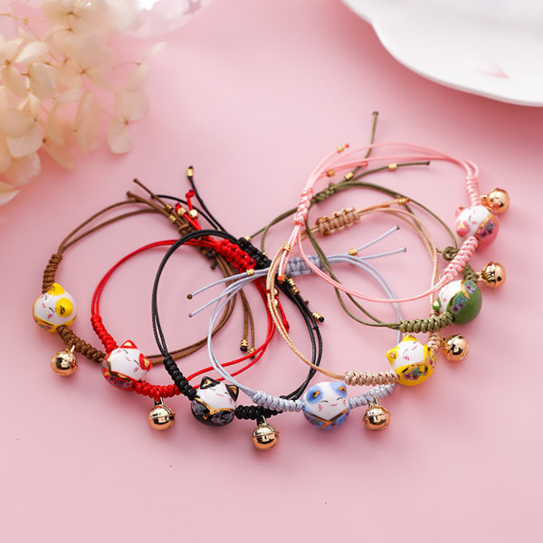 Lykkekatt Armbånd Håndvevd Feng Shui Lykke Sjarm Keramisk Katt Maneki Neko Lykke Formue Armbånd Perler Armbånd Justerbar Lykke Snøre