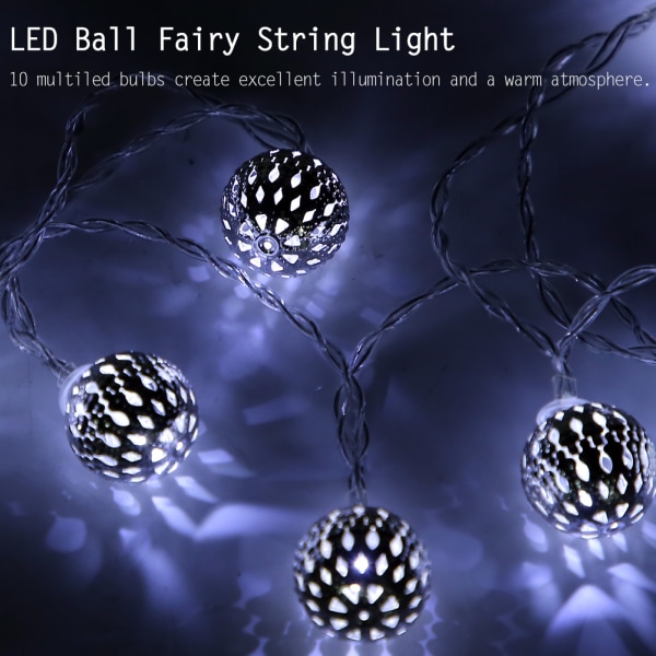 1,2 m 10 LED Kugle Fairy String Lys til Soveværelse Græslandskab Have Hjem Ferie Koldhvid