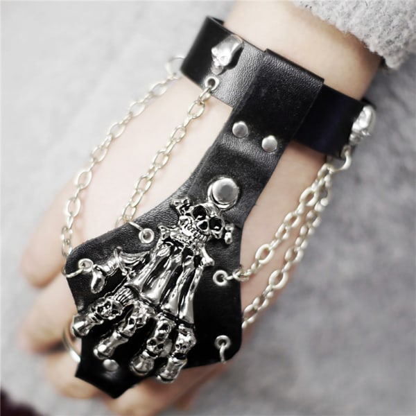 Punk Rock Gothic Hanske Skjelett Hånd Hanske Kjede Lenke Armbånd Bangel Armbånd