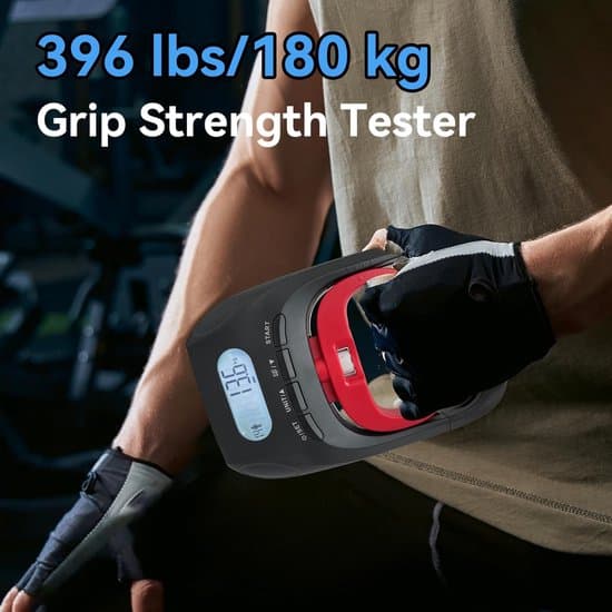 LCD 400lbs/180kg Hand Grip Strength Tester & Dynamometer with 19 Memory Settings for Home & Gym