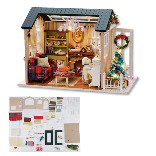Barn DIY Miniatyr trähus leksaksmöbler Hantverkshus modell med LED-ljus