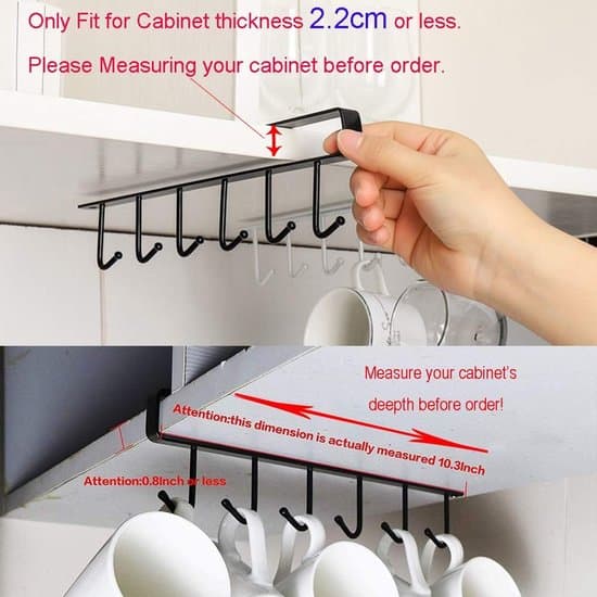 White under-shelf with 2 cup holders for kitchen utensils, ties and belts