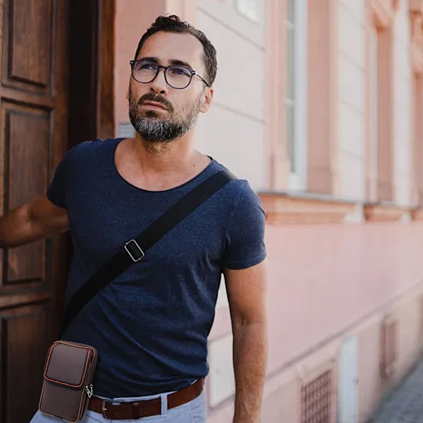 Vertikal PU läder mobiltelefon Fanny pack man bär bälte multifunktion mobiltelefon väska