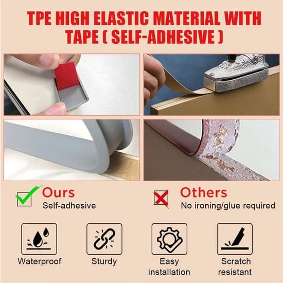 Self-adhesive U-shaped edge banding, flexible TPE table corner protector, 3m x 30mm, beige.