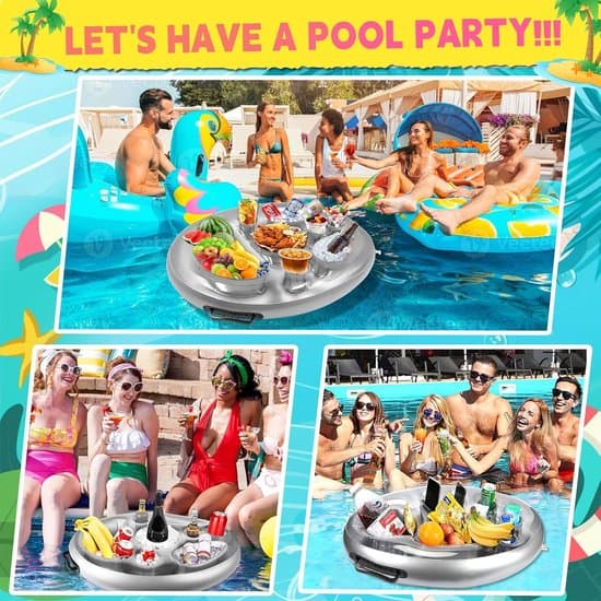 Inflatable Drink Holder and Pool Tray | 8-Hole Floating Pool Bar, for Parties/Beaches