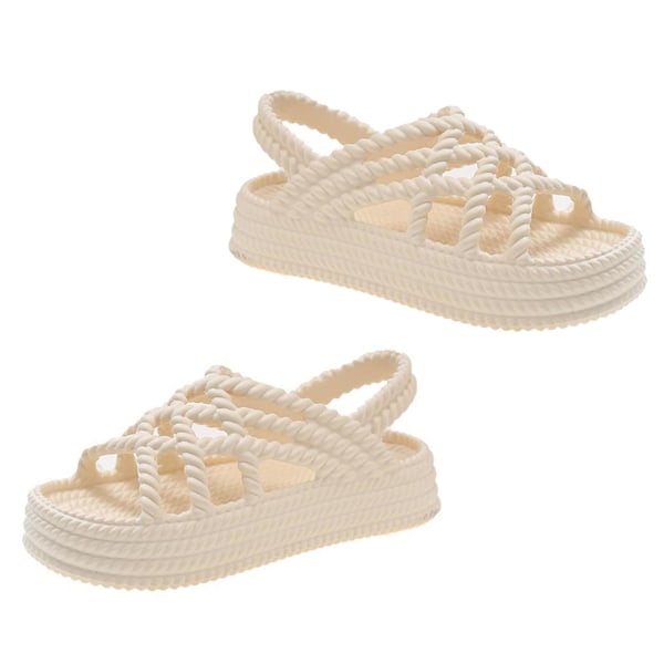 Kvinders Sommer Tyk Sål Sandaler Hule Multifunktionelle Moderne Fritids Udendørs Sandaler Beige 36‑37