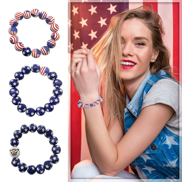 USA Amerikansk flagga armband oberoende dag pärlarmband patriotiska 4 juli oberoende dag gåva röd blå vit armband