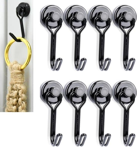 8-pack Neodymium Magnet Hooks - 7 kg Load - Black