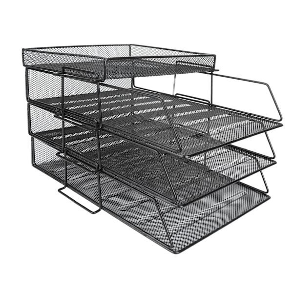4 stk. Filhylde Stabelbar Adskillelig Mesh Huldesign Stor Kapacitet Nem Installation Skrivebords Filopbevaring Holdere
