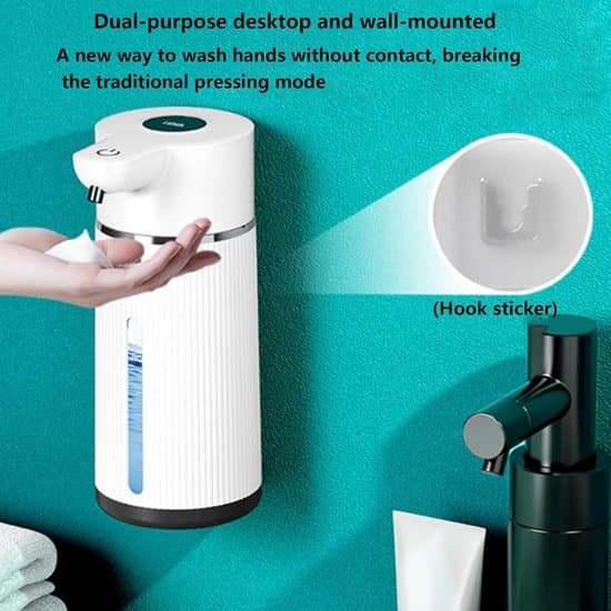Automatisk sæbedispenser, skumdispenser til håndsprit, manuel vægdispenser til håndsprit, 420 ml, med digitalt display/infrarød sensor, hvid