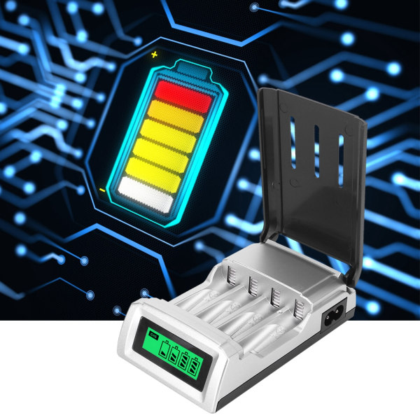 LCD-skjerm Smart Intelligent Batterilader for AA / AAA Oppladbare Batterier 110-240V AC50/60Hz