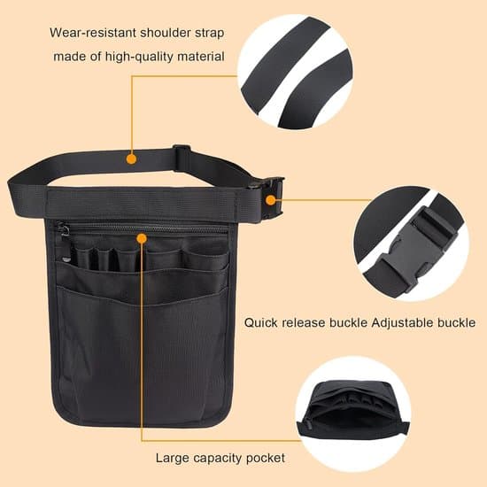 Nurse Bag with Adjustable Shoulder Strap and Multiple Compartments - Nurse Waist Bag - Unisex Practical Work Organizer (Black)