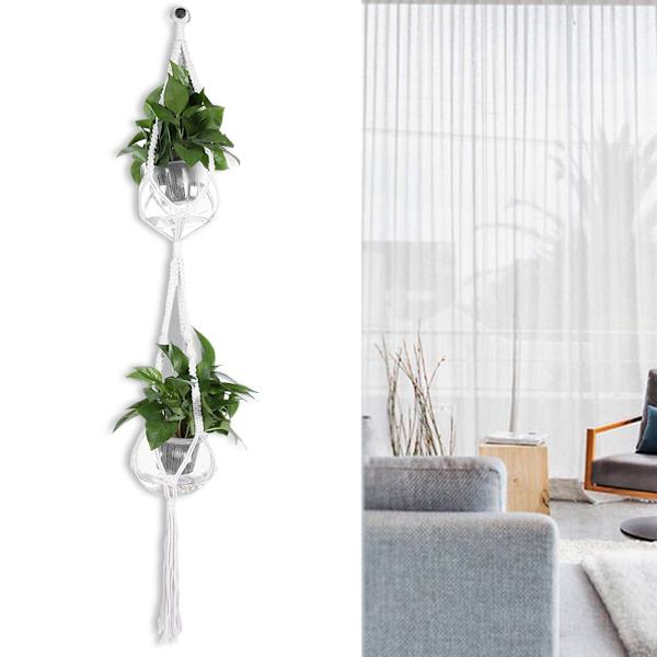 105cm Vevd Bomulls Tau Plantepottholder Ben Hengende Taukurver Nett Lomme (Dobbel Bekken)