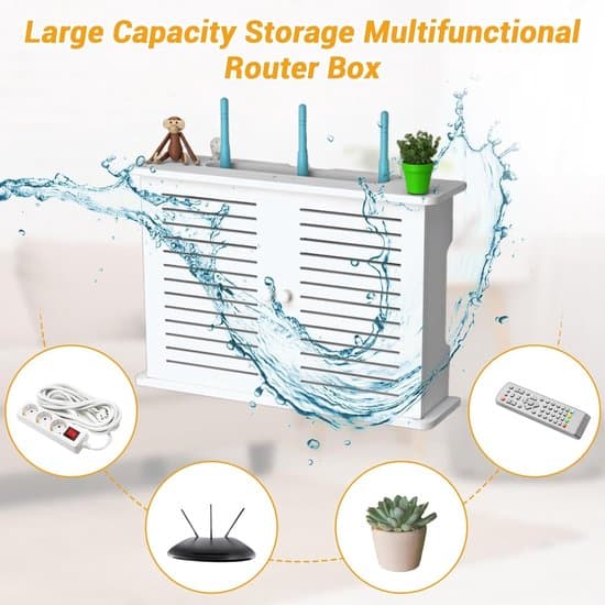 White Router Cabinet with Ventilation, 39x9x27 cm, Lockable Storage Box for Modems, Network Equipment and Cables, with Antenna Openings