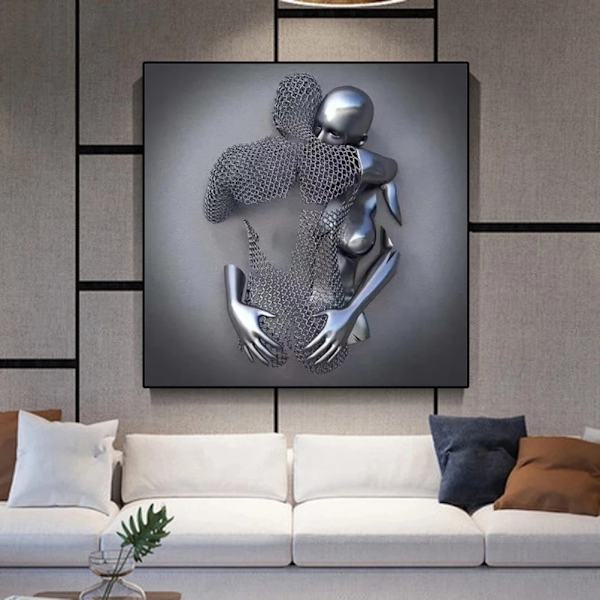 3D Kærlighedshjerte Moderne Kunst Dekorativ Metalfigur Statue Kunst Lærred Maleri Væghængende Rammeløs Rum Dekoration