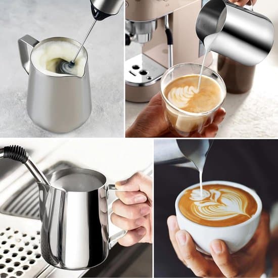 Kaffekande og mælkeskummer i rustfrit stål - 350 ml - til køkken, stue, hotel, caféer - Sølv
