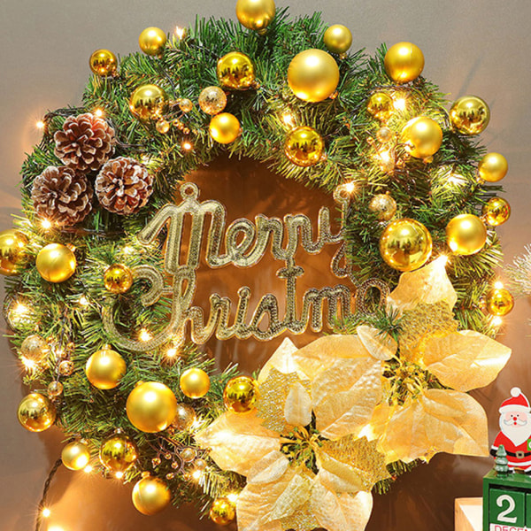 Julkrans 40 cm konstgjord julkottar Krans med LED-lampor Juldekorationer till ytterdörren Nyårspresent