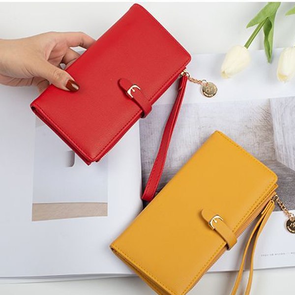 PU-läderplånböcker för kvinnor med handledsrem Trifold Ladies Billfold med dragkedja