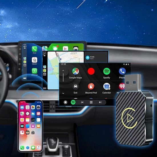 Langaton CarPlay-sovitin iPhonelle, plug and play, jatkokaapeleilla