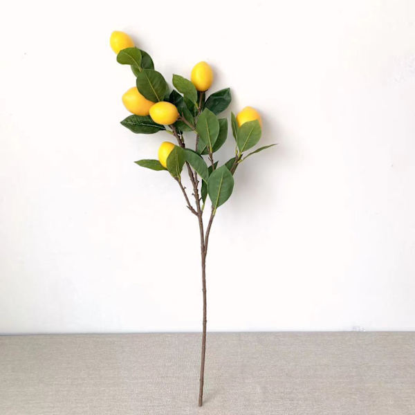 Kunstig Citron Gren 65cm Gul Citron Lange Grene Blade Grøn plante til Stue Model Rum Dekoration