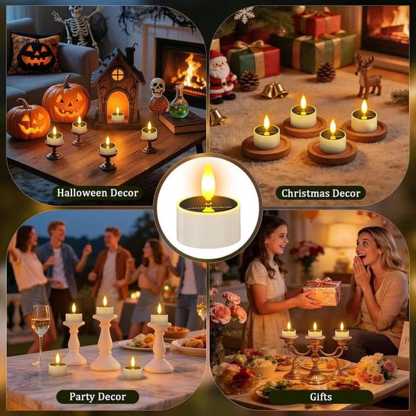 12-pakning solcelle-LED-lys – Vanntette flammefrie telys 4 cm × 5,5 cm med skumringssensor, utendørsbelysning for hage og dekorasjon