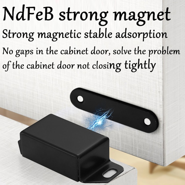2 stk. Magnetiske Dørgreb i Rustfrit Stål til Badeværelse, Køkken, Skydedør, Vindue, Skab - Stærke Magnetiske Skabslåse, Magnetisk Hardware &