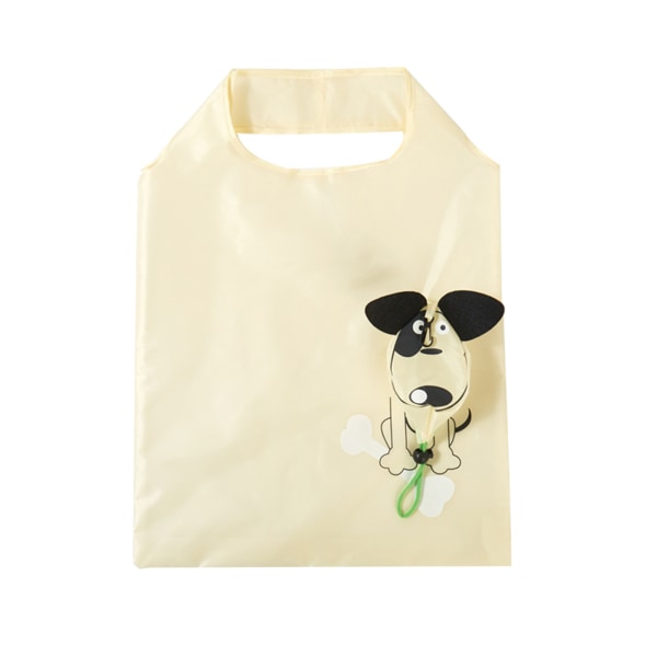 Shopping Bag Cartoon Patterns Large Capacity Polyester Folding Grocery Bag with Handle Beige Dog Free Size