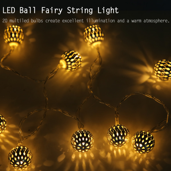 2,5 m 20 LED Ball Fairy String Light för sovrum Gräsmatta Landskap Trädgård Hem Semester Coldwhite