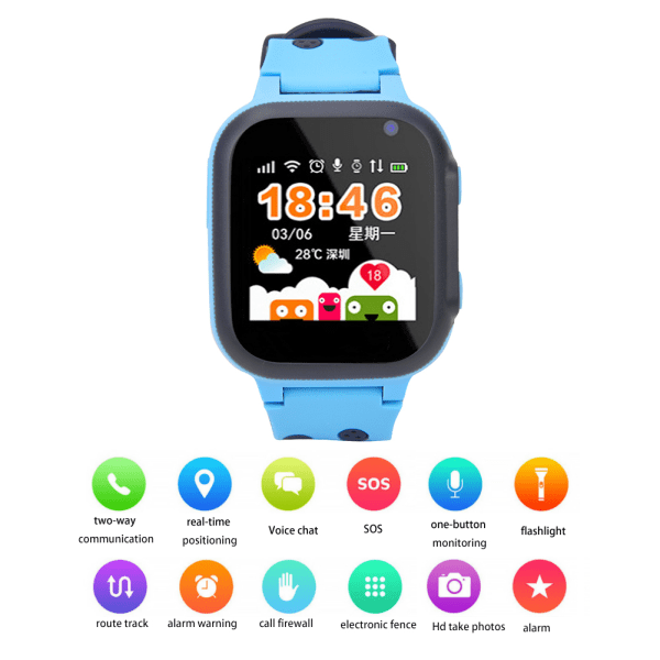 Barntelefon Smart Watch Ta foto Röstchatt med färger TFT-skärm ficklampa (blå)