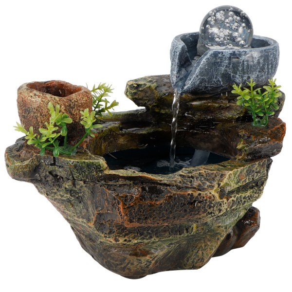 LED Rockery Resin Water Fountain DIY Plants Micro Landscape Potted Succulents Home Decoration EU 220‑240V