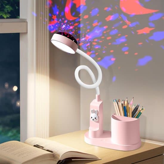 Children's Table Lamp, LED Bedside Lamp with Pen Holder and Star Projection