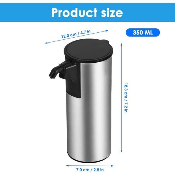 USB genopladelig automatisk sæbedispenser, rustfrit stål, 4 justerbare niveauer, 350 ml, til badeværelse og køkken