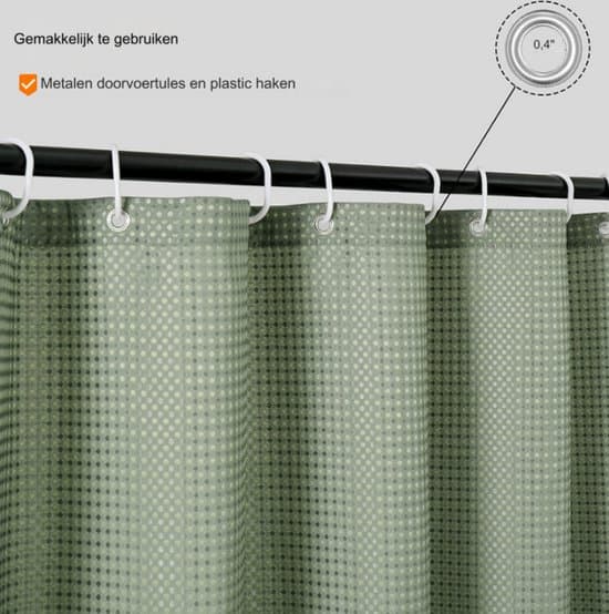 Beige Soft Polyester 180x180 cm Mildew Resistant Shower Curtain with 12 Hooks