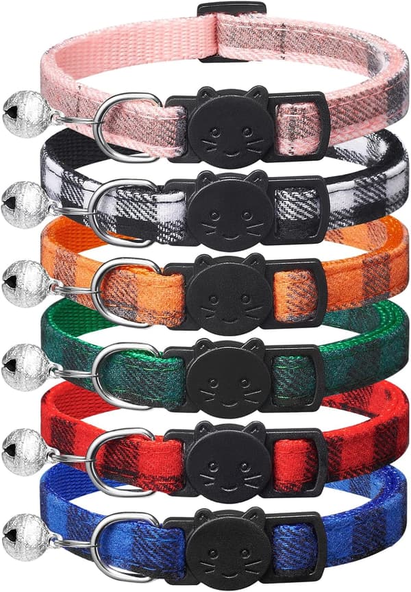 Six Classic Anti-Choke Collars with Bells, Suitable for Cats, Adjustable from 22 to 30 cm.